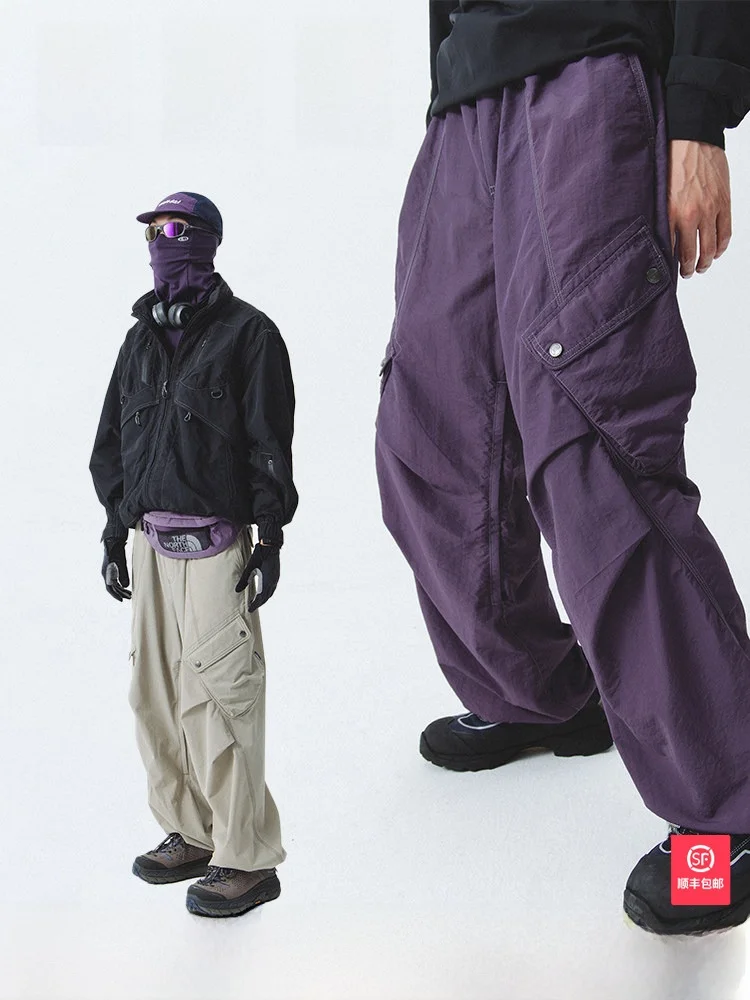 Notomme Blue Men's Outdoor Work Trousers Arc Pocket Adjustable Cuffed Long Pants Three-proof Autumn Casual Fashion Nylon Fabric