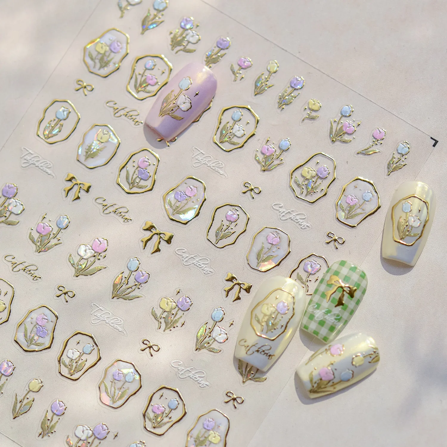 

Grid Colorful Flower Cherry Strawberry Bowknot Seagull Bird Ballet Style 5D Nail Stickers Soft DIY Fabric End Stickers Nail Art