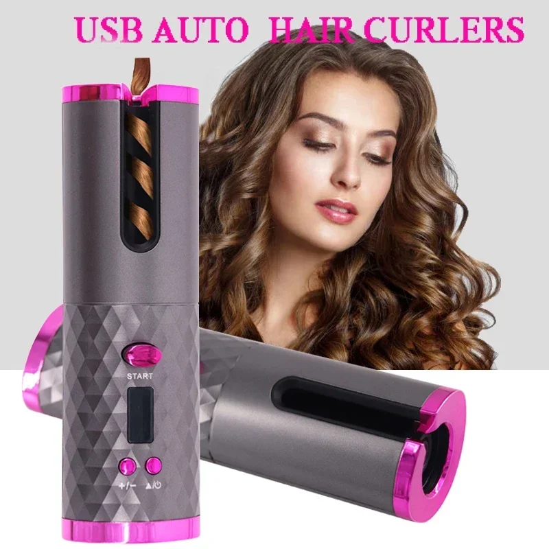 Automatic Hair Culers 3 Color Option USB Charging Portable Wireless Rotate Hair Curler Auto Hair Curling Iron Anti Scalding