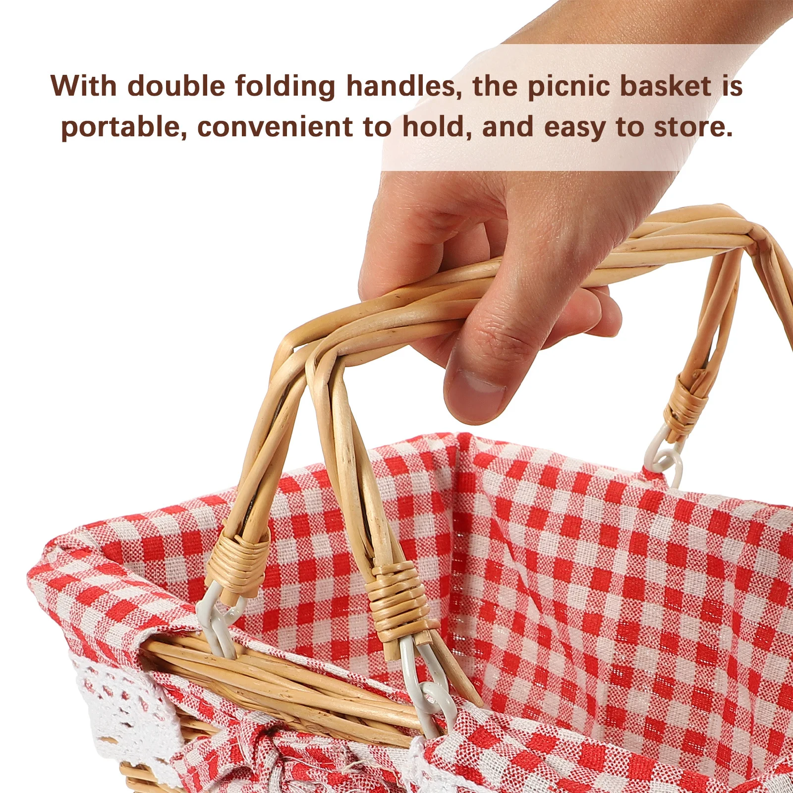 

1pc Wicker Woven With Handles Portable Picnic Basket For Camping Outdoor Fruit Food Storage Container Folding Handle Home