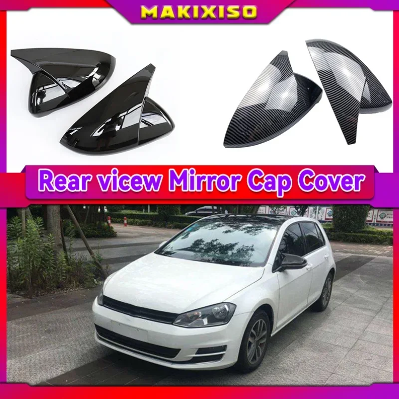 2PCS Mirror Covers Caps RearView Mirror Case Cover For VW Golf MK7 7.5 GTI 7 7R Carbon Bright Black Cover car accessory