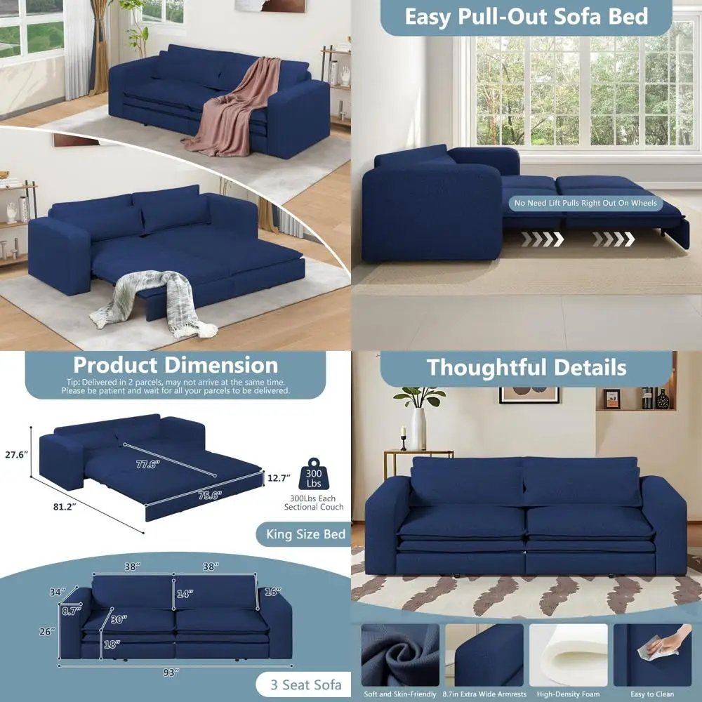 أريكة سرير بحجم كينج 3 في 1 أريكة قابلة للتحويل نائمة مريحة منجدة 3 مقاعد كرسي صالة Loveseat مع سرير قابل للسحب #1