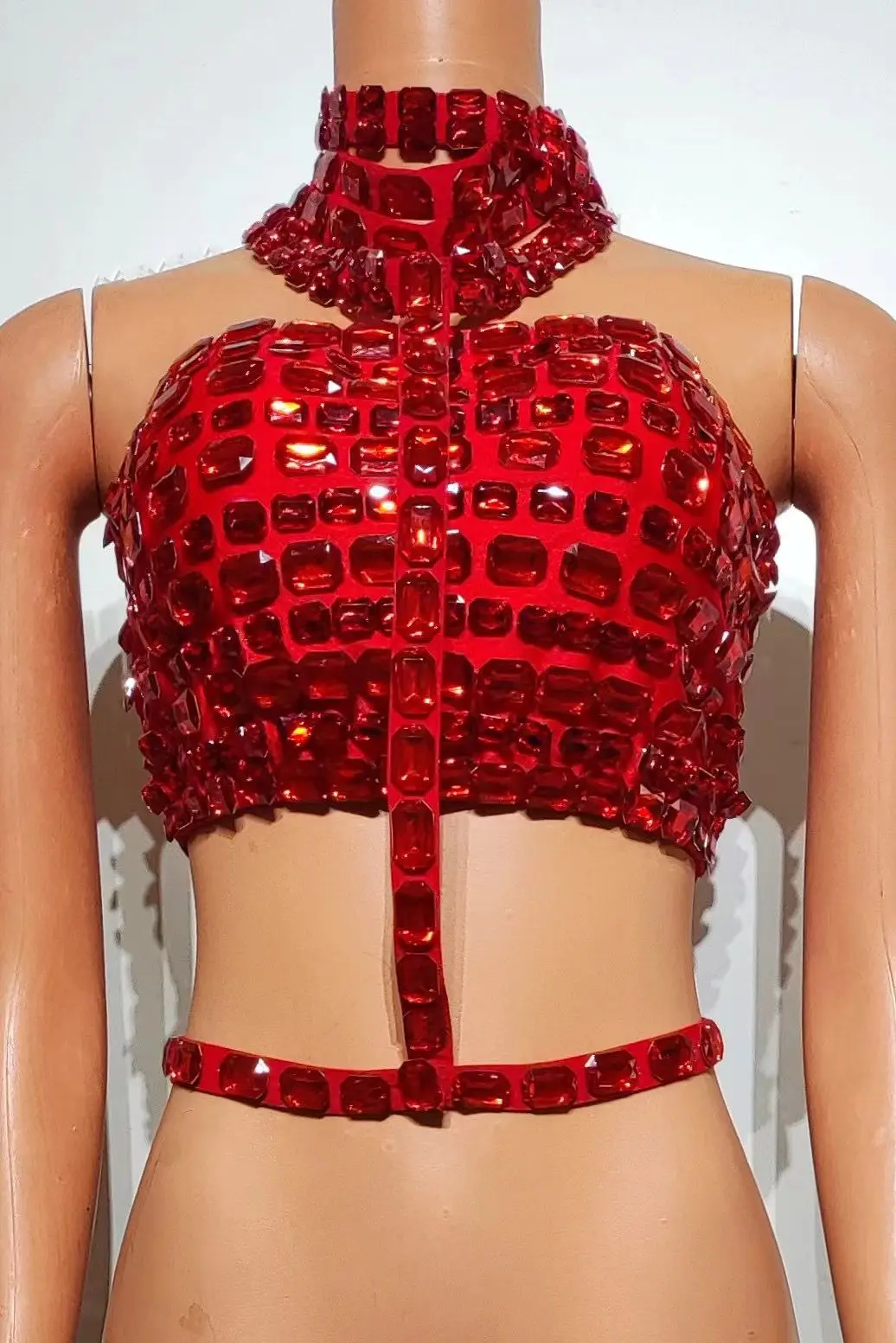 Top con cuello Halter y cristales brillantes para mujer, traje de falda corta, vestido Sexy de noche para fiesta de graduación, cumpleaños, traje de baile, ropa de escenario de actuación