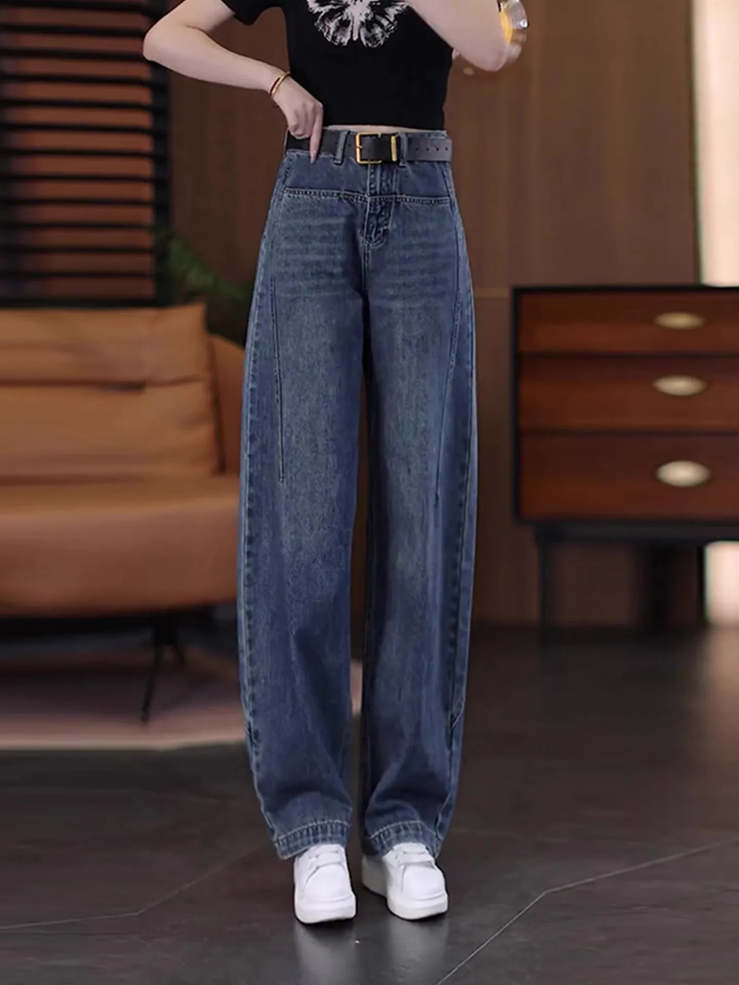 

Джинсы с высокой талией, прямые, в стиле ретро, узкие, с эффектом похудения, широкие брюки-клеш для женщин, удобные, дышащие