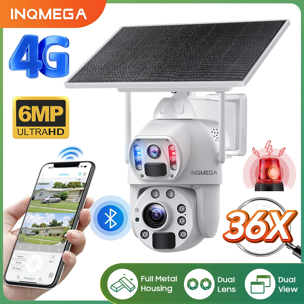 

INQMEGA 6MP 36X ZOOM 4G SIM Solar Cameras WiFi Outdoor Solar Panel Battery PTZ Camera Night Vision CCTV Video Surveillance Cam