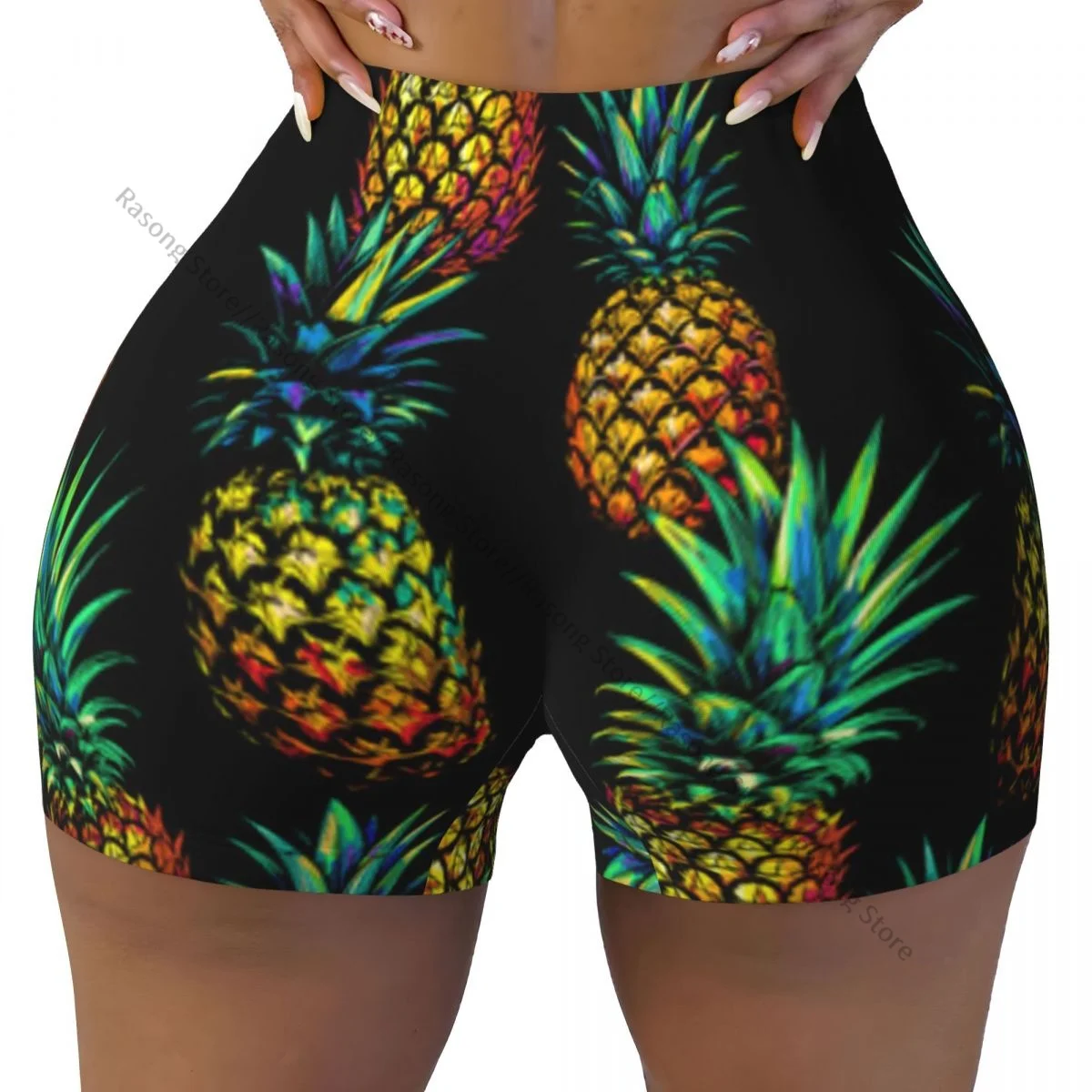 Women's Yoga Shorts Multicolor Pineapple Scrunch Booty Butt Lifting Comfort Fitness Gym