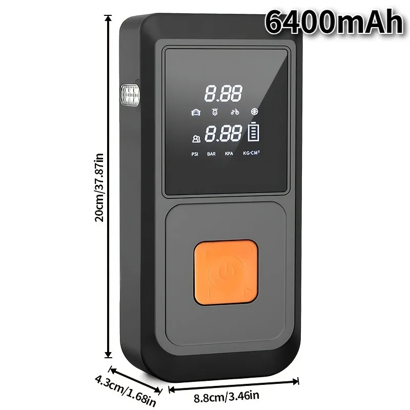 

5-in-1 Portable Smart Power Bank 6400mAh with Air Compressor & Digital Tire Inflator, Car Battery Charger, USB Fast Charging