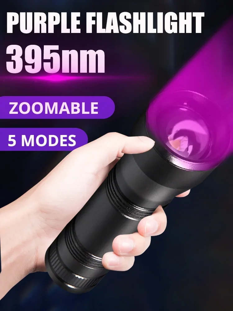 

F2 New UV Flashlight LED Ultraviolet Torch Zoomable Mini Ultra Violet Lights 395 Inspection Lamp Pet Urine Stain Detector Tools