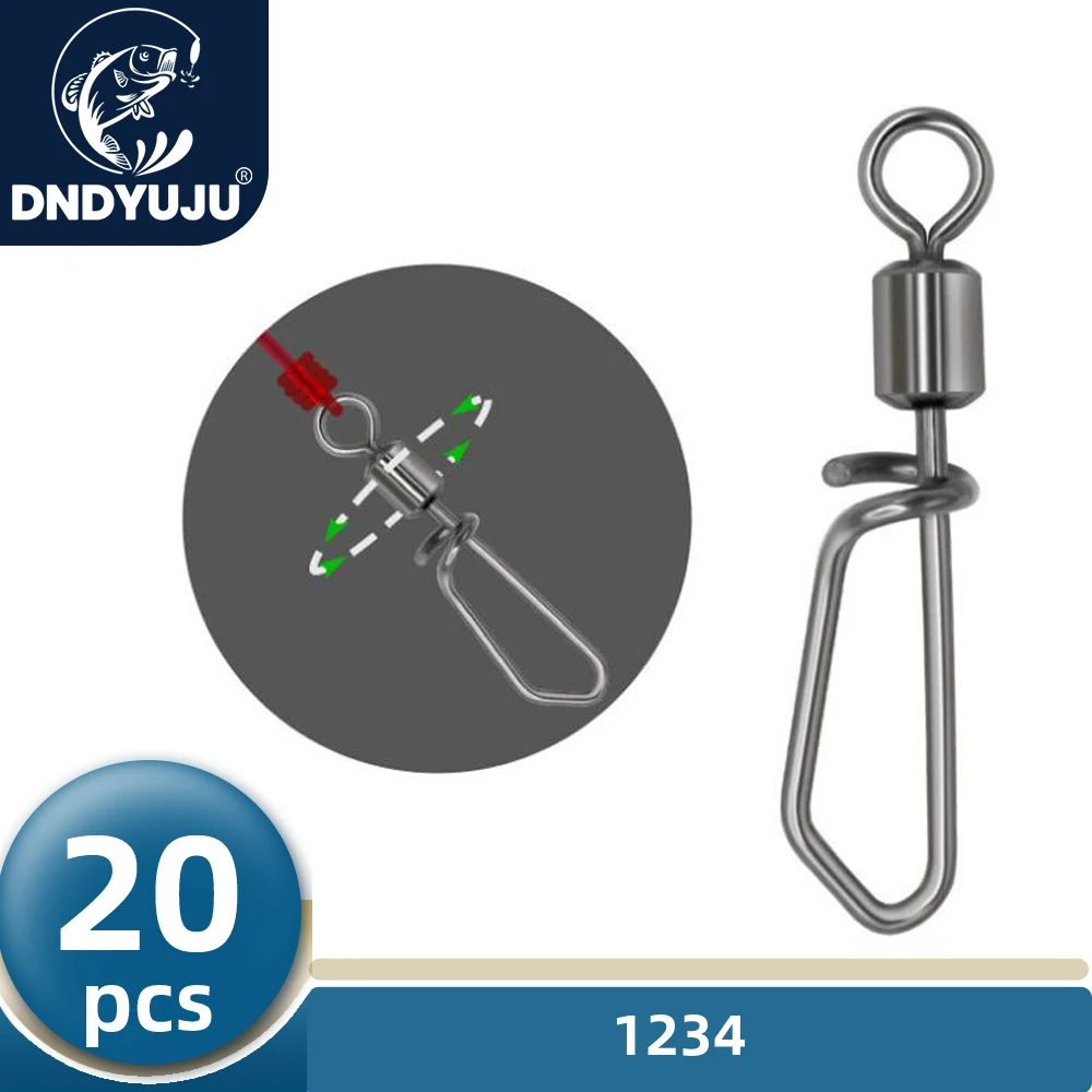 DNDYUJU-eslabones giratorios de pesca 20 piezas, conector a presión, accesorio de pesca