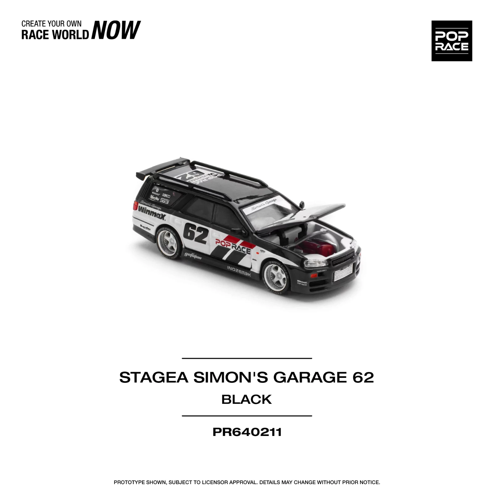 PreSale POP Race 1:64 Stagea WC34 260RS Simons Garage Openable Hood Diecast Diorama Car Model Toy