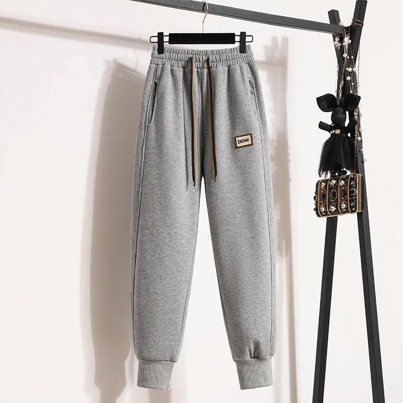 Autumn Winter New Fashion Elastic Waist Drawstring Solid Color Korean Women's Clothing Pockets Bound Feet Motion Y2K Haren Pants
