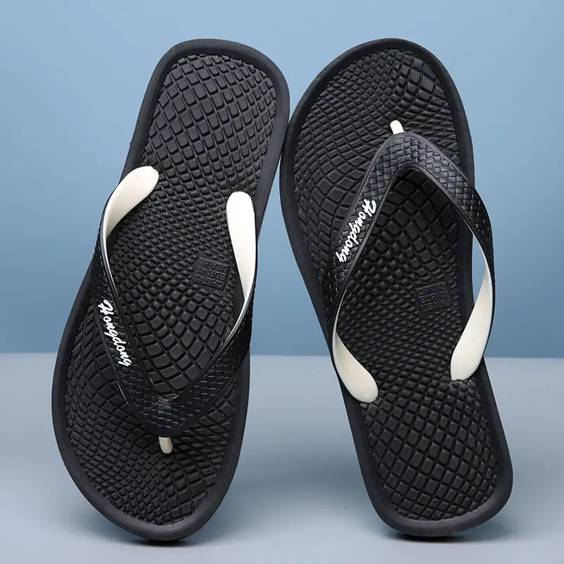 House Outdoor Flat Men\'s Shoe Indoor Walk Around Home Shiatsu Slides Flip Flops Male Slipper 2024 Fashion Comfortable Fun Pvc