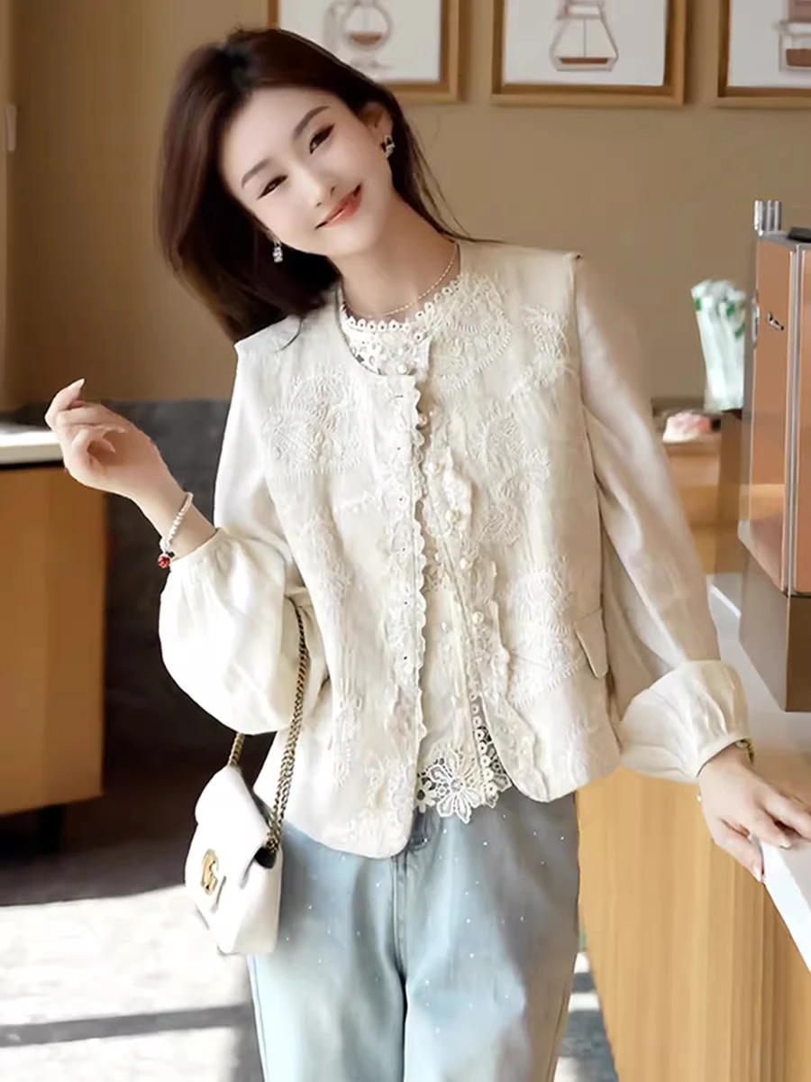 

Новый модный женский кружевной жилет-жакет 2026 года в китайском стиле, весенне-летний комплект из двух предметов с длинными рукавами, студенческая форма