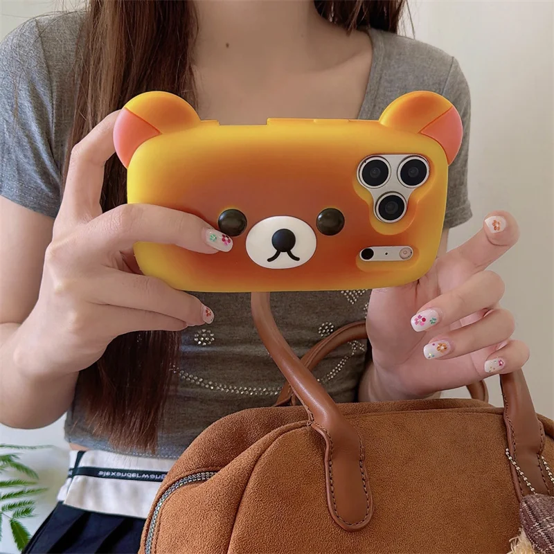 

Kawaii Cartoon 3D Bear Bread Phone Case For iPhone 17 Pro 16 15 14 13 Pro Max Cover Soft Silicone Shockproof Protective Cases Fu