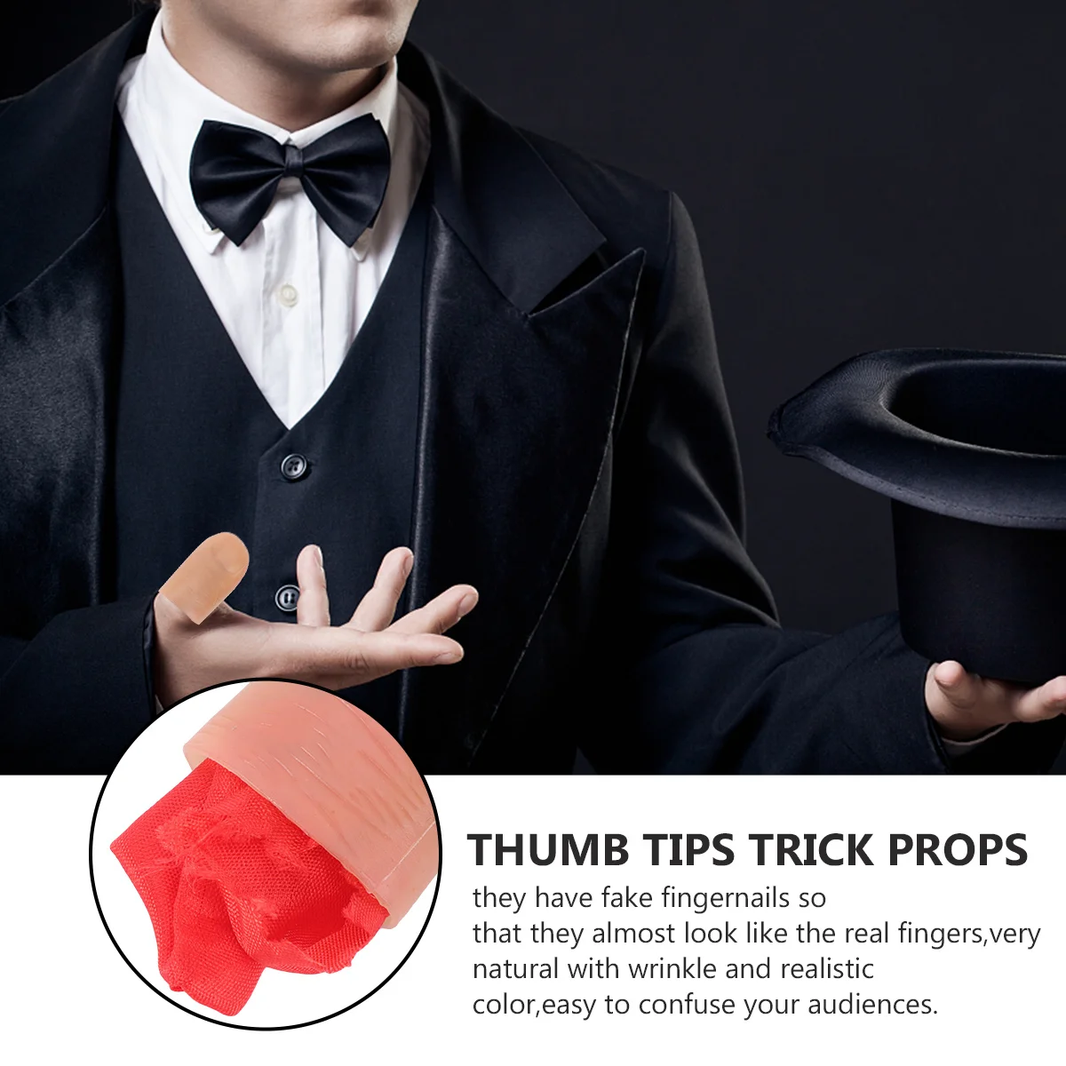 

1Set Disappearing Silk Trick Props Fake Thumb Tips Appearing Trick Stage Show Prop Realistic Color with Red