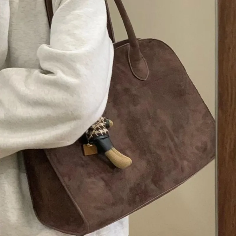 

JIAERDI Retro Coffee Brown Suede Tote Bag Women Wrinkle Large Capacity Shoulder Bag Ladies Casual Commute Underarm Bag 2025 New