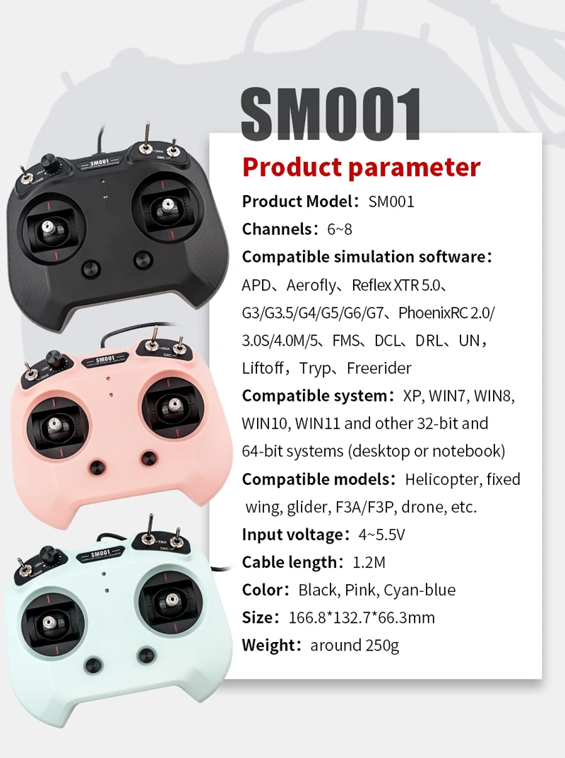 

Flysky SM001 6/8CH RC Simulator Support FMS G3/G3.5/G4/G5/G6/G7 5.0 XTR VRC for Helicopters Fixed Wing Gliders FPV Drones