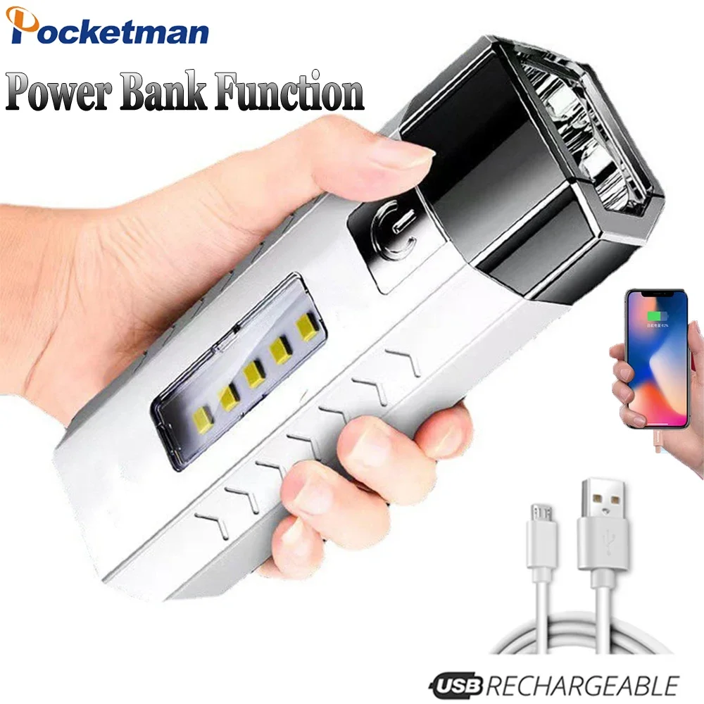 Powerful COB LED Flashlight Long Range Torch Waterproof Camping Hand Light USB Rechargeable Lantern Outdoor Lighting