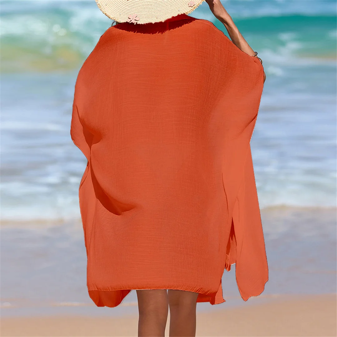 4 Farben, kurzärmeliges, langes Hemd, Oberteil, Tunika, Strandkleid, Strandbekleidung, Strandmode, Strandüberwurf, Damen, V7538 – Detail 16