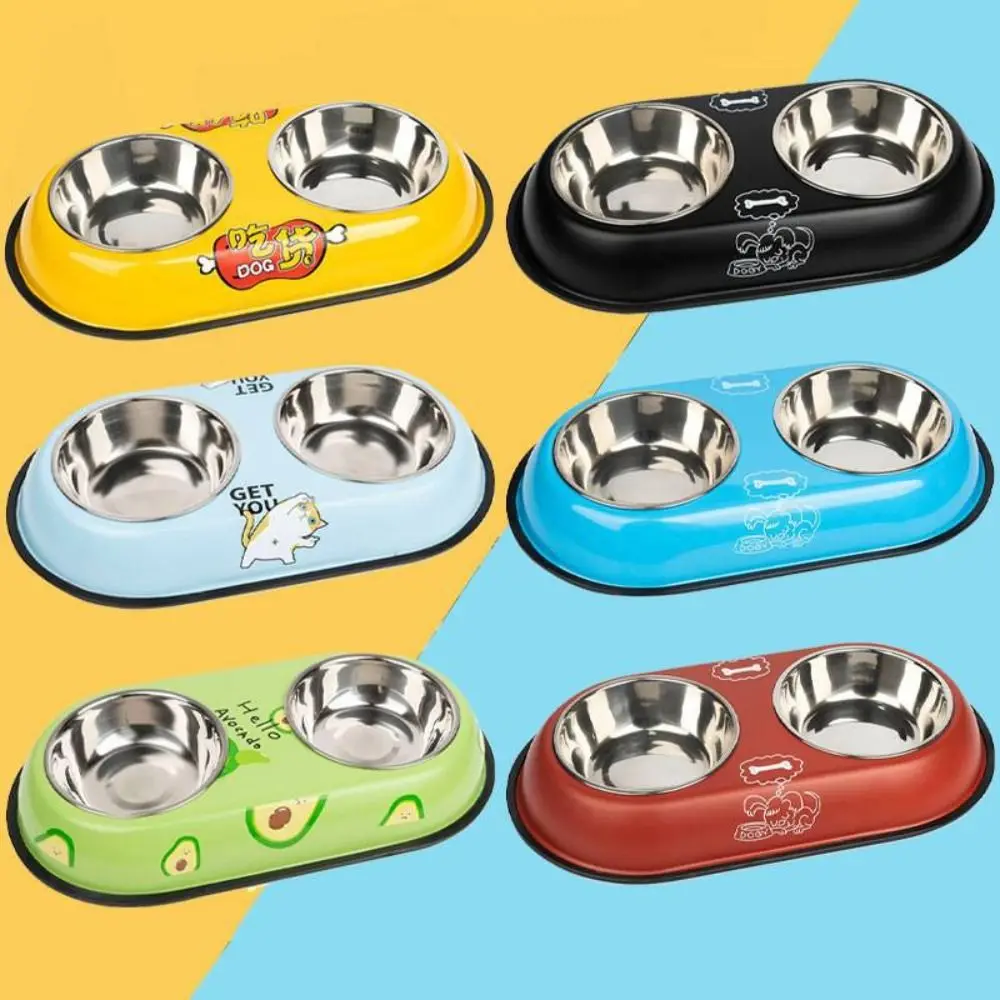 

Stainless Steel Pet Feeding Double Bowls Non-Slip Anti Ants Pet Food Water Feeder Detachable Cartoon Dog Feeder Dispenser Puppy