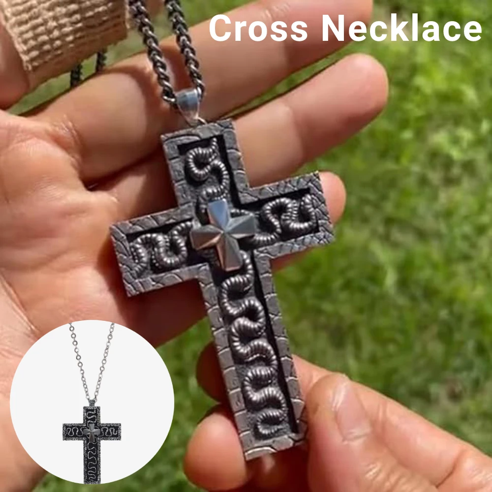 2025 Cross Necklace with Secret Compartment 3D Metal Charm Necklace for Women Men Openable Cross Pendant Vintage Charm Jewelry
