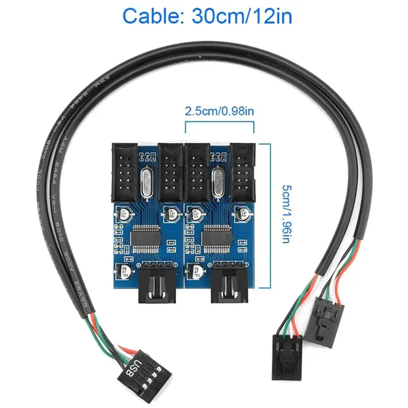 #62Z Motherboard Extension Cable,Motherboard USB 2.0 9Pin Header 1 To 4 Extension Hub Splitter Adapter (Black)