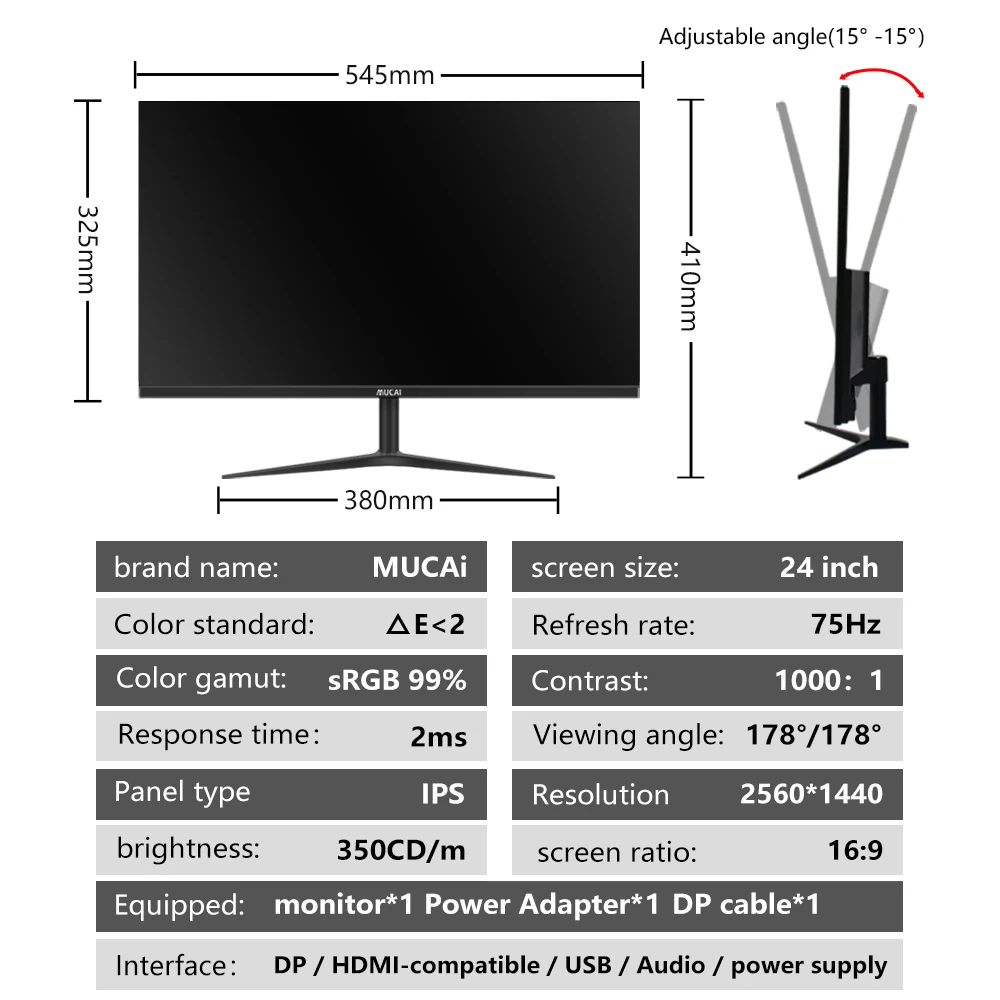 MUCA 24 / 27 - дюймовый дисплей 2K 75Hz QHD настольный PC LCD видеоэкранная игра 100Hz экранный компьютер LED 2560 * 1440 HDMI совместимый DP