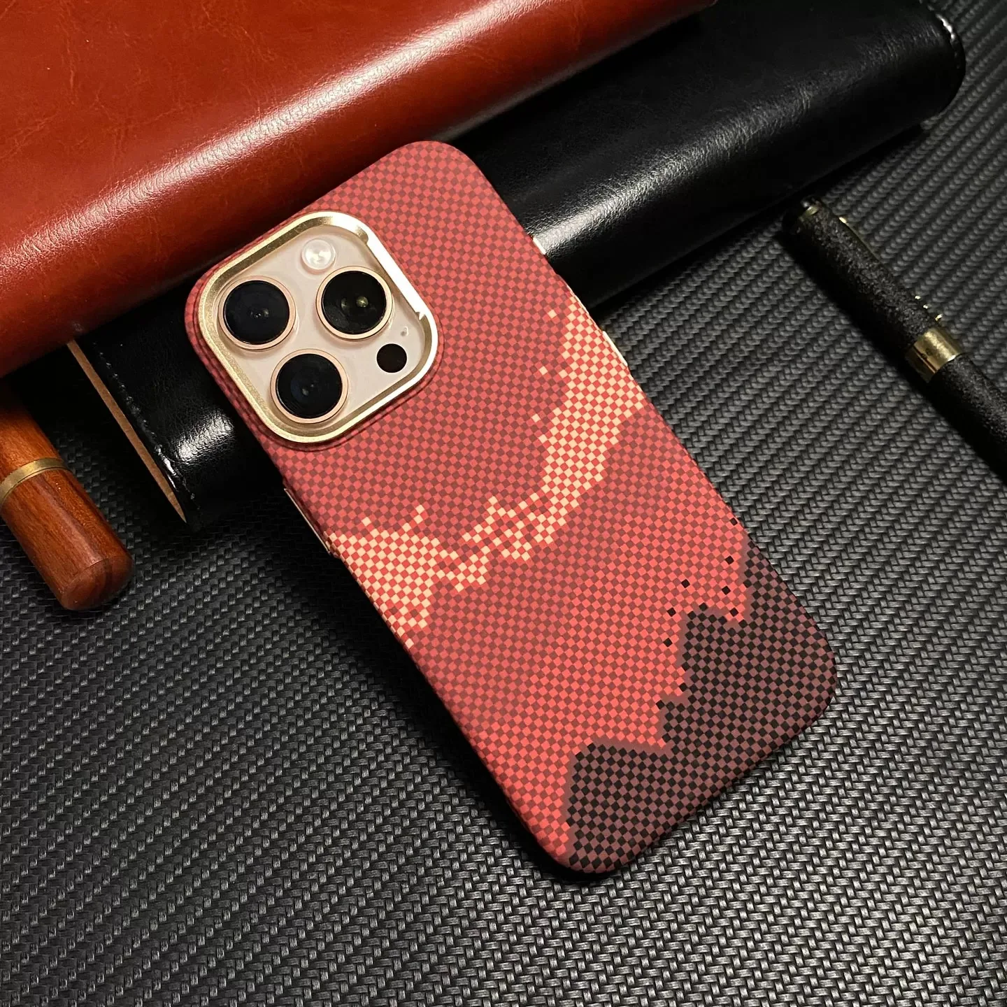 

3D Carbon Fiber Relief Texture MagSafe Phone Case for iPhone 17 16 15 14 Pro Max Wireless Charging Alloy Lens Frosted Hard Cover