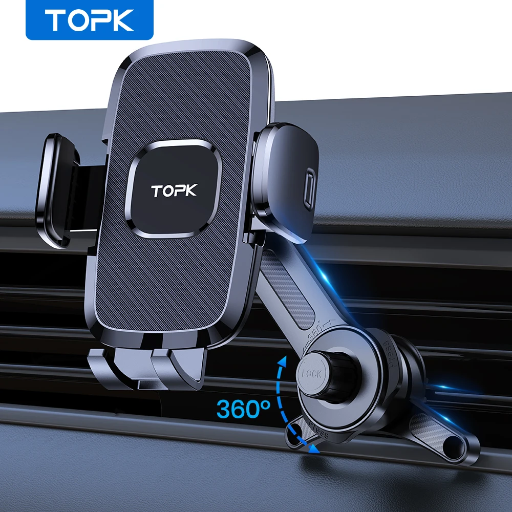 TOPK Universal-Autotelefonhalterung für Lüftungsschlitze, ausziehbarer Metallhaken, stabiler Clip für iPhone 15 14, Samsung S24, Huawei, Freisprecheinrichtung