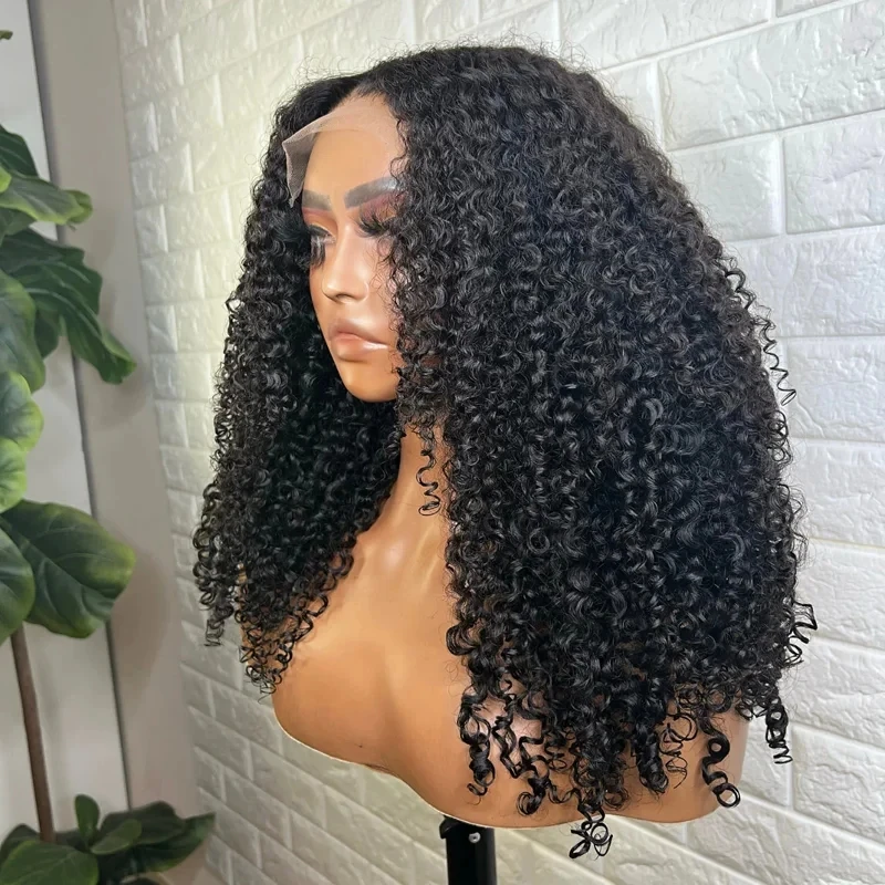 Black 26 inch Glueless Long Soft 180Density Kinky Curly Lace Front Wig For Black Women BabyHair Preplucked Daily Fiber