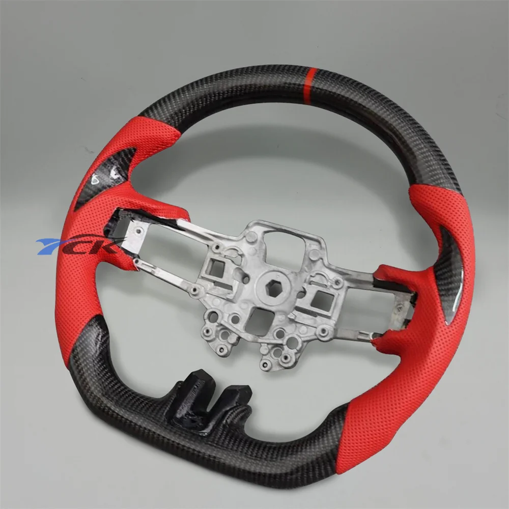 

Customized Carbon Fiber Red Leather Red Ring Steering Wheel For 2018 2019 2020 2021 2022 Ford Mustang accessories interior