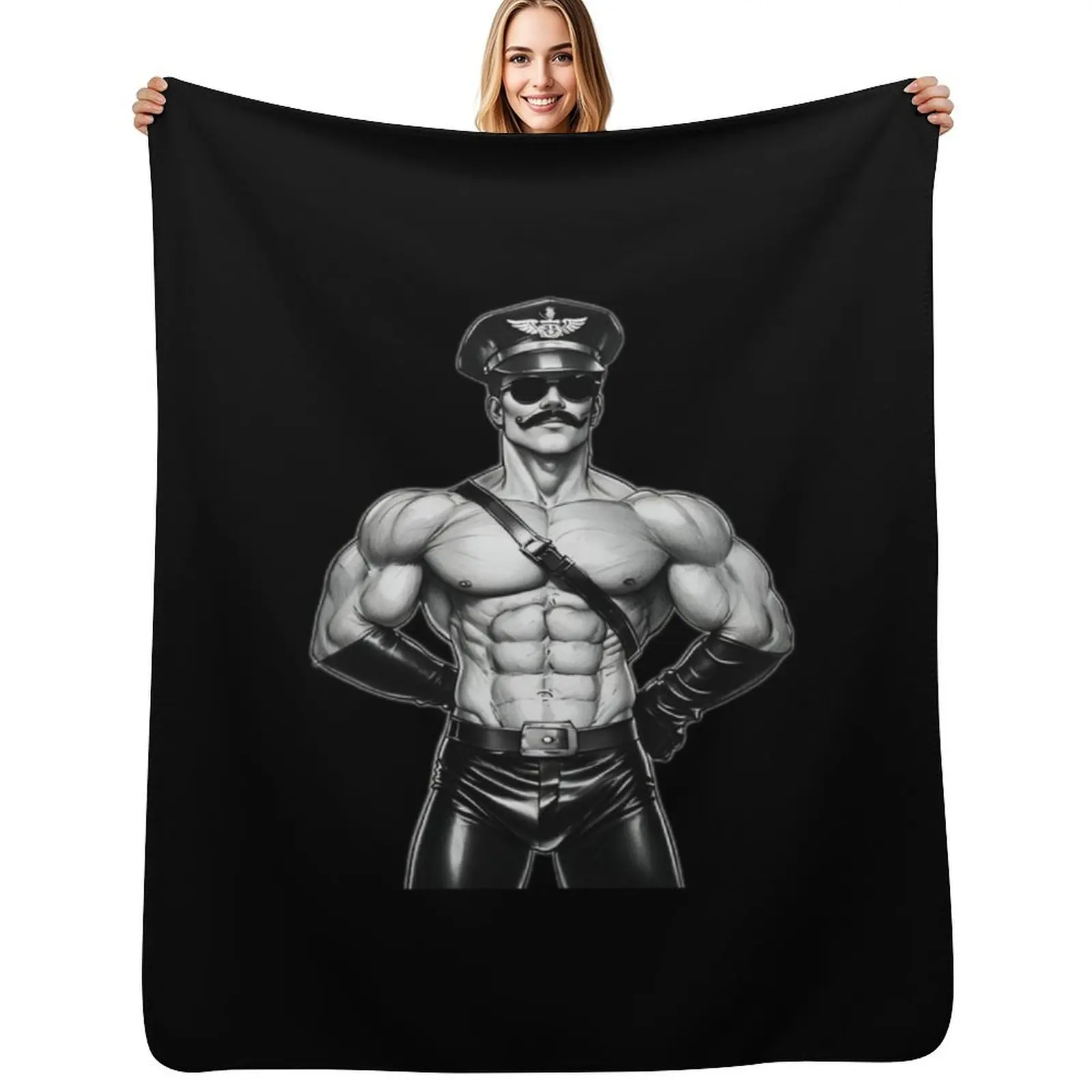 Gay Leather Uniform Daddy Tom of Finland Tribute Berlin German Pride Graphic Design Throw Blanket Summer Heavy Blankets