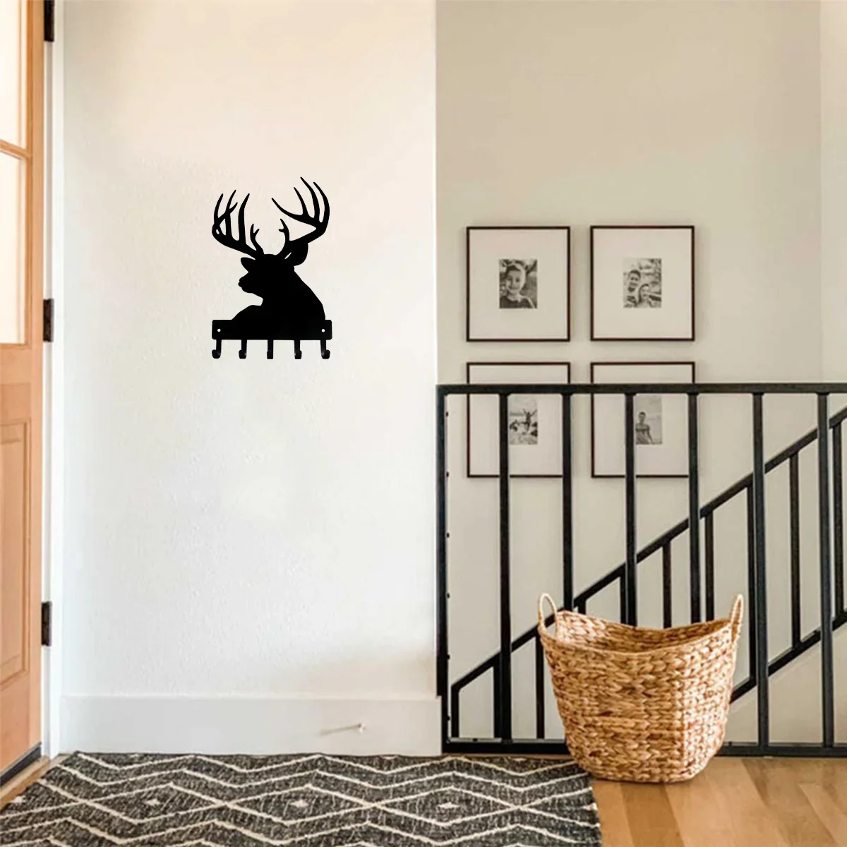 Delightful Buck Head Deer Key Rack Hanger – Pleasing 6 inch/9 inch Wide Metal Wall Art. Wall-Mounted Hooks for Key