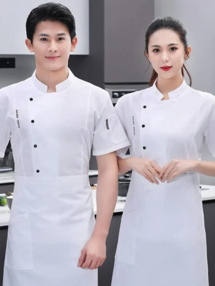 Chef Clothes Uniform Restaurant Kitchen Cooking Short Sleeve Chef Jacket Waiter Work Jackets Chef Uniform for Women Men