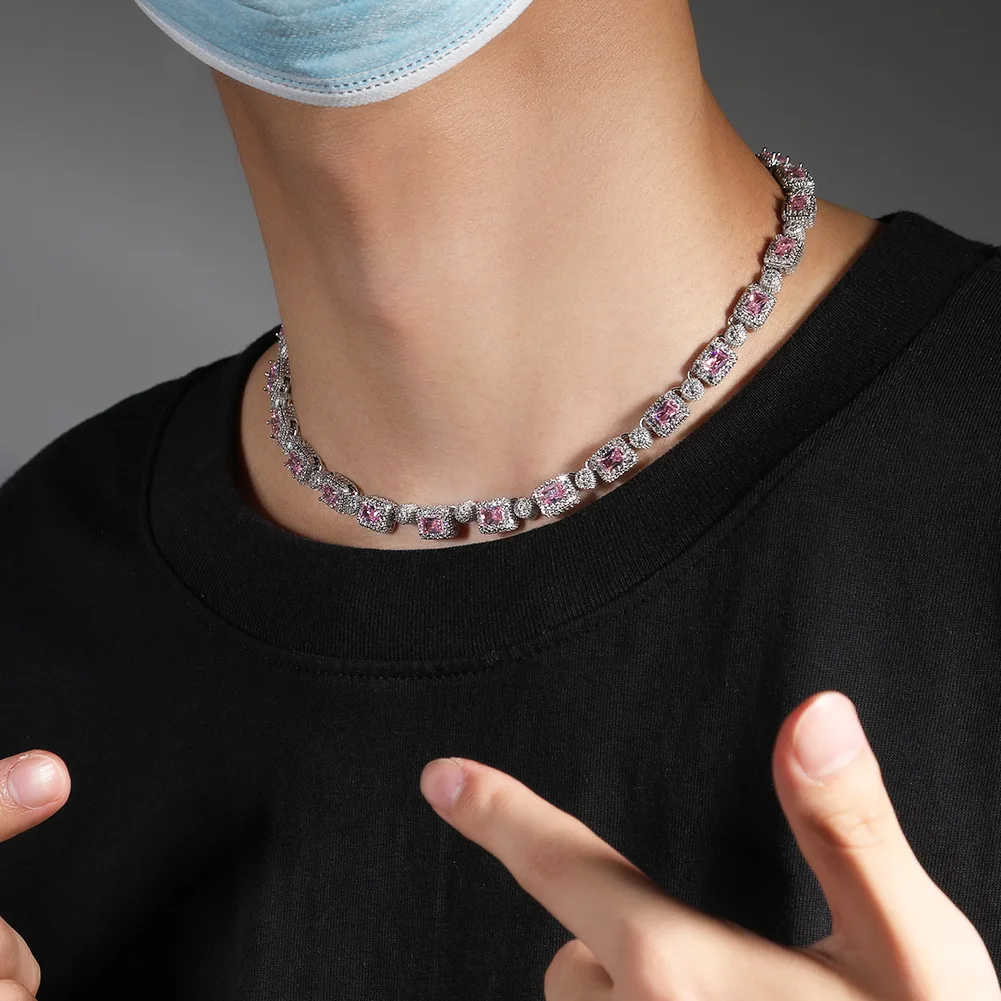 

Iced Out BaguetteCZ Round CZ Tennis Chain Necklaces for Women 8mm Prong Setting Cubic Zirconia Chain Necklaces Fashion Jewelry