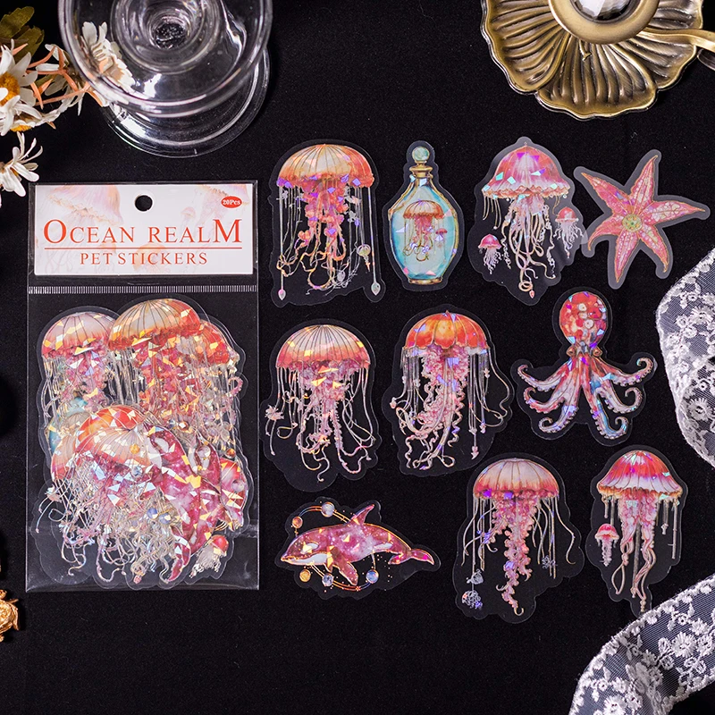 20pcs/pack Shell Light Underwater World Theme PET Stickers Art Collage Junk Journal Scrapbook Diary Album Decorative Stickers