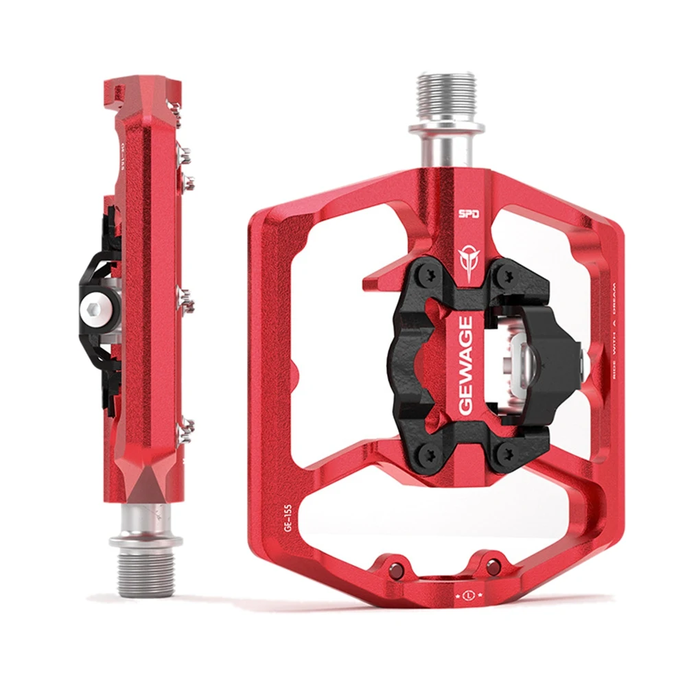 GEWAGE Bicycle Lock Pedal 2 in 1 with Cleat for SPD System MTB Road Aluminum Anti-Slip Sealed Bearing Lock Accessories,Red