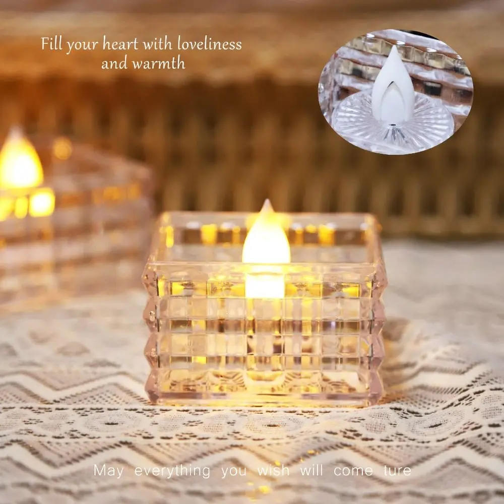 6pcs Flameless Crystal Candle Light Transparent Battery Powered Flameless Candle Lamp Artificial Atmosphere LED Tea Light