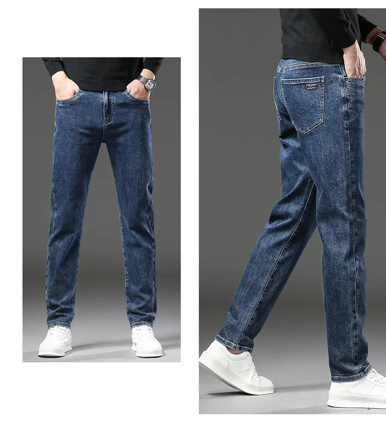 Winter Fleece Dicke Warme Jeans männer Dünne Gerade Elastische Denim Hosen Casual Männliche Kleidung Mode Plüsch Hosen – Detail 8