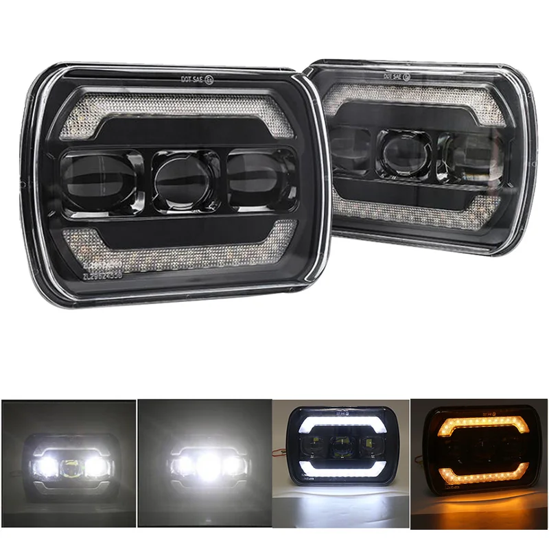 2pcs Newest 5x7 Car  Led Headlights Hi/Lo beam 7x6inch led square headlights for Jeep Wrangler YJ Cherokee XJ truck OffRoad