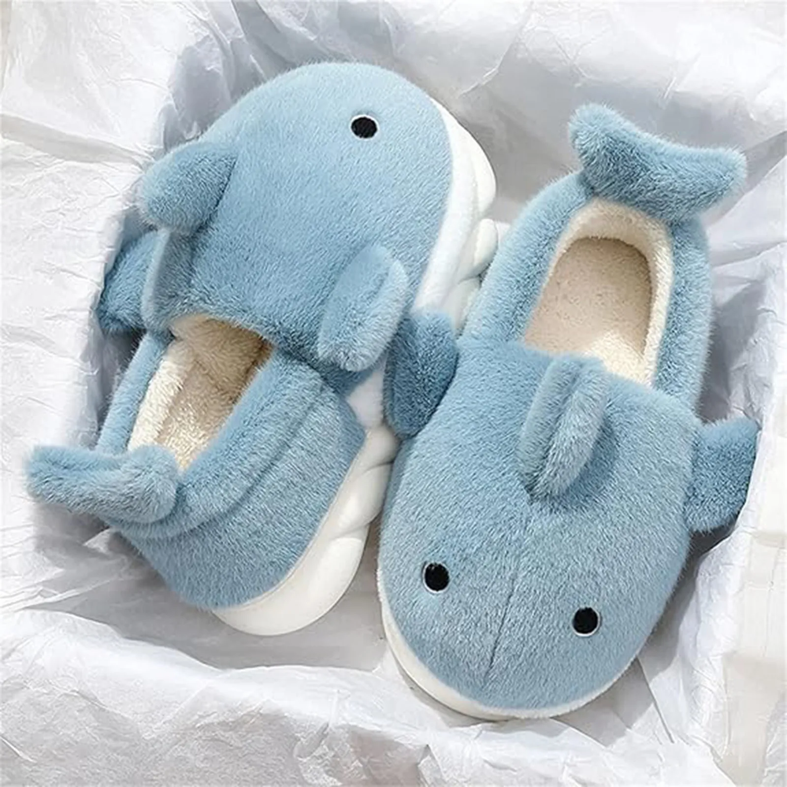 Cute Whale Cotton Slippers for Women in Winter Indoor Home Furnishings for Men in Winter Cartoon Hairy Slippers