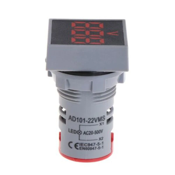 Panneau carré de voltmètre Ac, compteur de tension numérique LED, voyant lumineux, 22mm, 12-500V