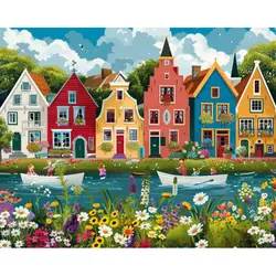 GATYZTORY Oil Painting Colorful House Diy Paint By Numbers For Adults On Canvas Acrylic Paint Kit Wall Art Home Decoration Gift