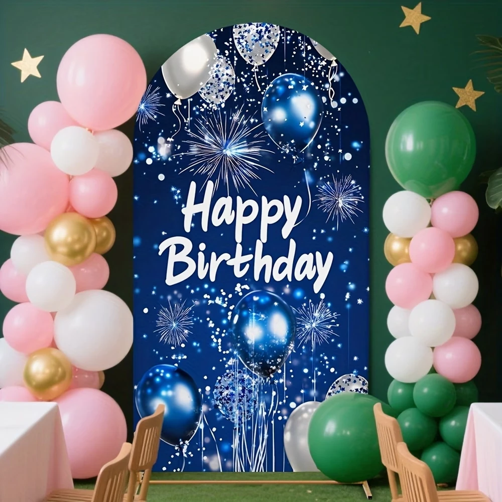 

Navy Blue 2-sided Happy Birthday Backdrop for Women Men Firework Balloons Adult Birthday Party Background Chiara Arch Cover