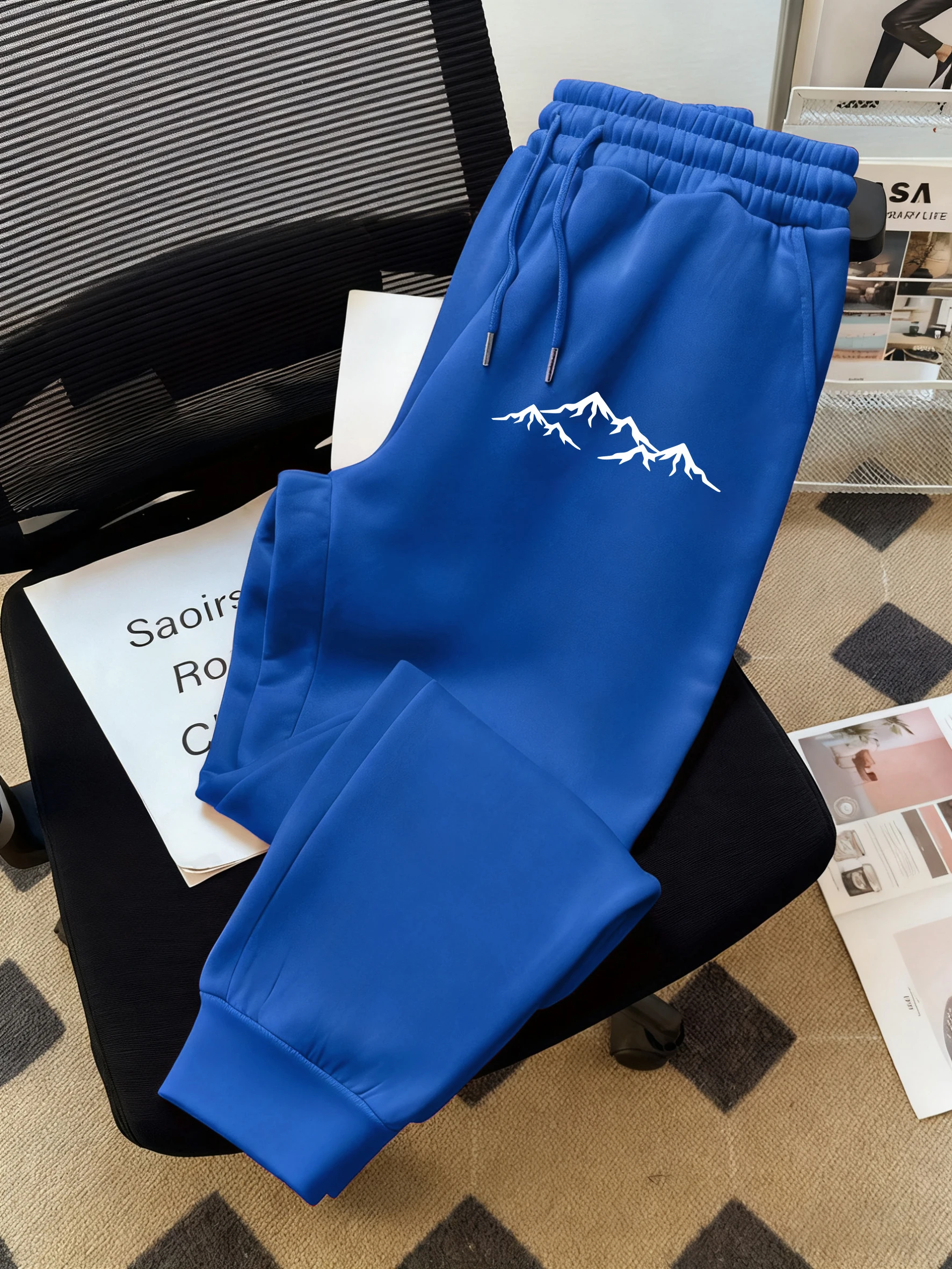 

Outdoor Scenery Range Outline Print Mens Sweatpant Hip Hop Vintage Trousers Versatile Fashion Pants Fleece Pockets Man Pants