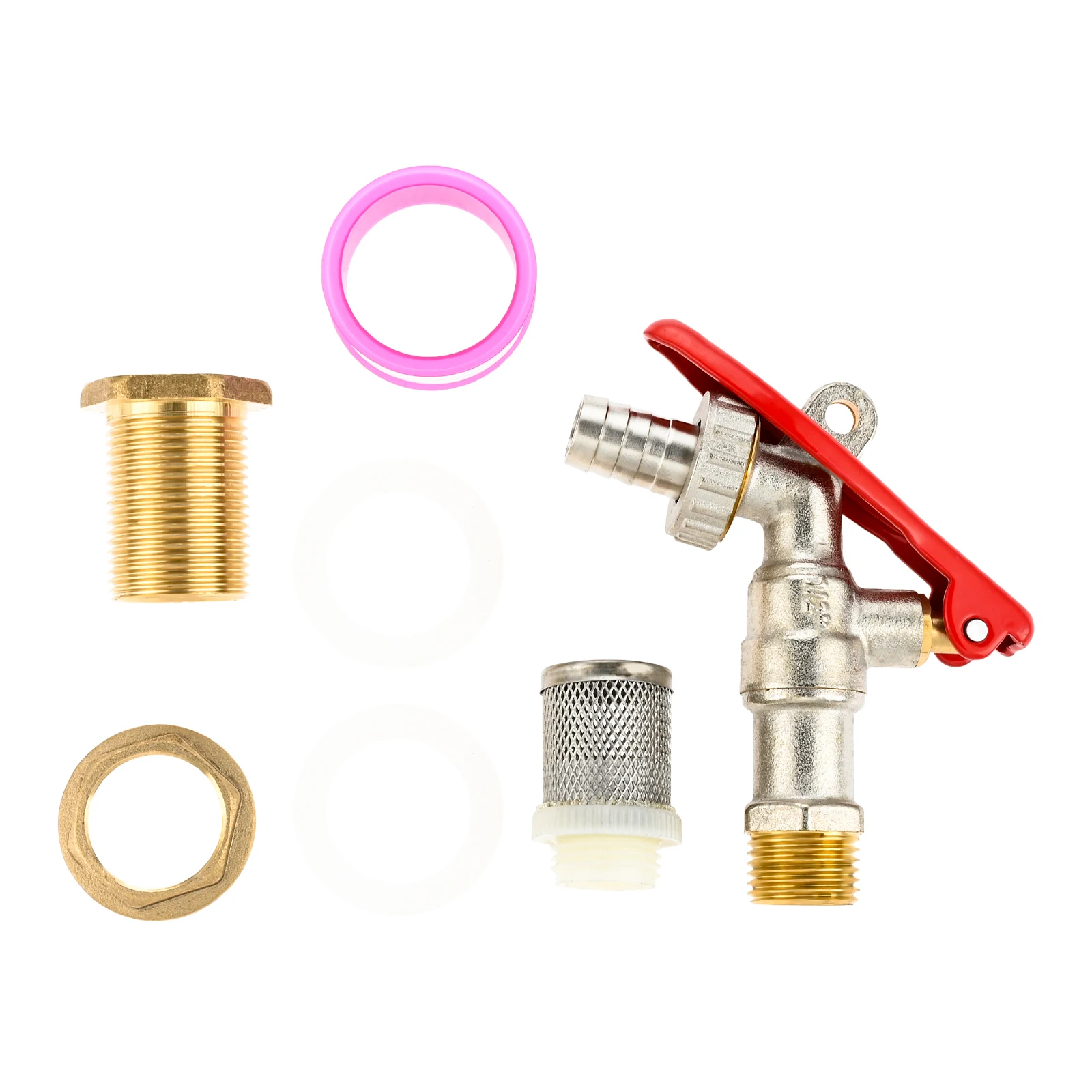 Anti-theft Brass Faucet Rain Barrel Spigot 360° Turn Ball Valve Bulkhead Fitting Mesh Water Leak-Proof Gasket 3/4