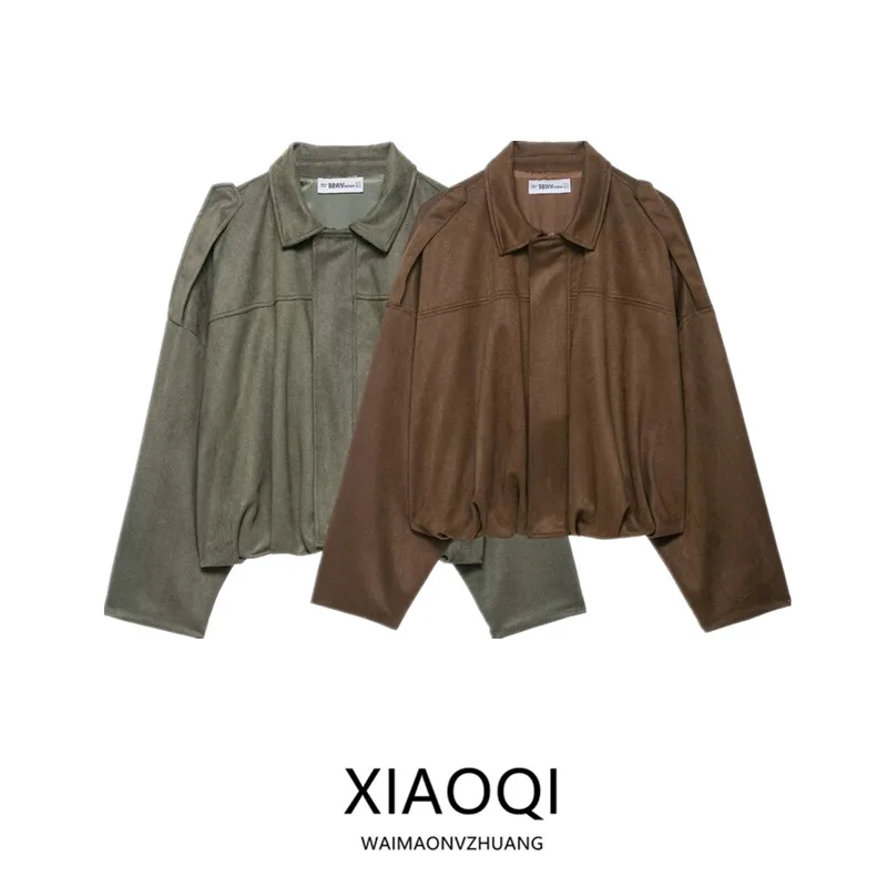 

Spring 2025 Women's Velvet Texture Pilot Jaet Coat New Arrival Sli Stand Collar ort Outerwear for Ladies