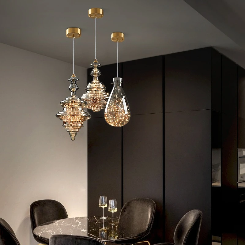 Minimalist Grey Glass Baby's Breath LED Pendant Lamp Warm Lighting Restaurant Decor Nordic Home Living Room Bedroom Chandelier