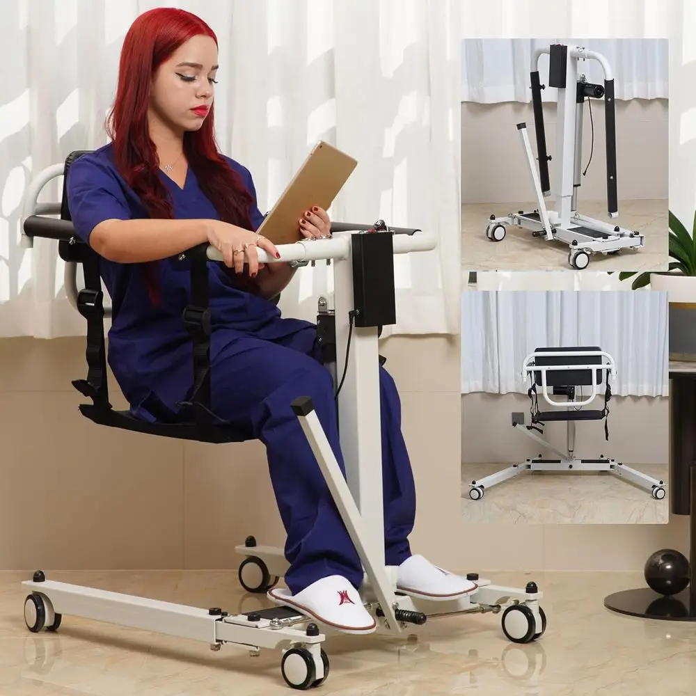 

Portable Electric Patient Transfer Chair - Adjustable Height & Width for Easy Movement Between Bed, Wheelchair, Toilet, and Car