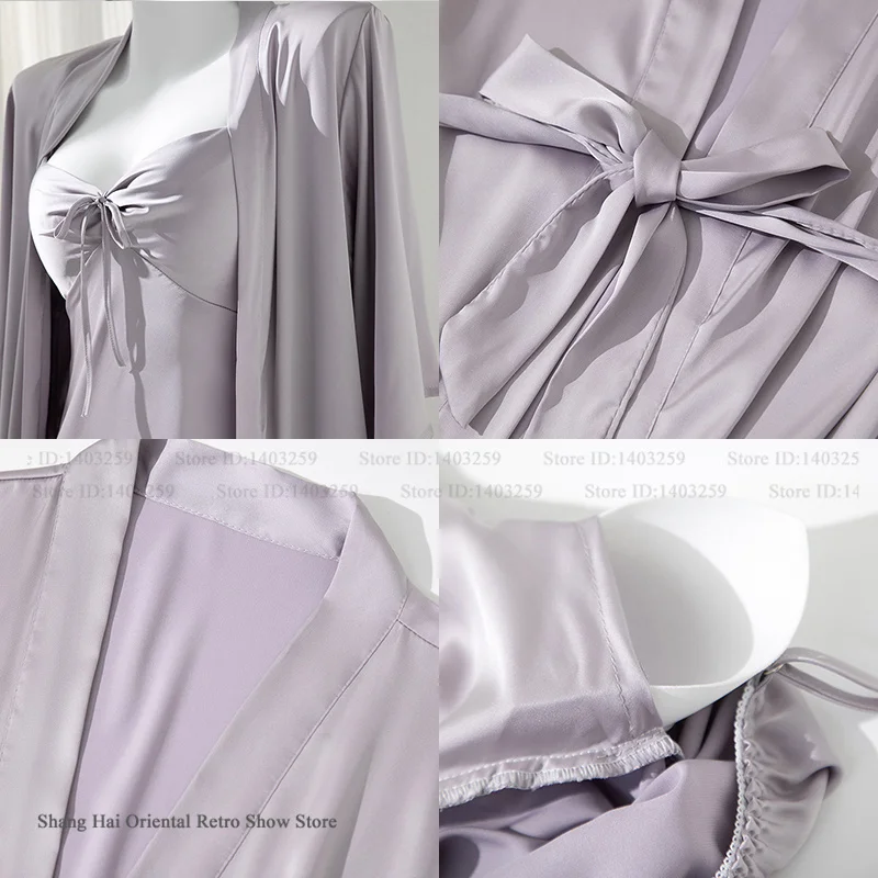 Female 2PCS Robe Nightgown Set Pajama Sexy Suspender Nightdress Lingerie Summer Kimono Bathrobe Gown Rayon Homewear Lounge Wear